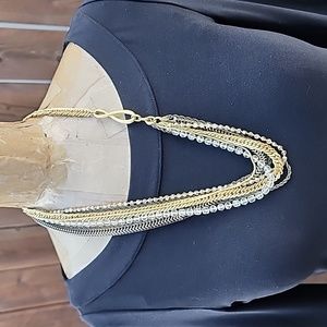 #69 Gold, bronze &‎ Crystals Multi Strand Chain Necklace